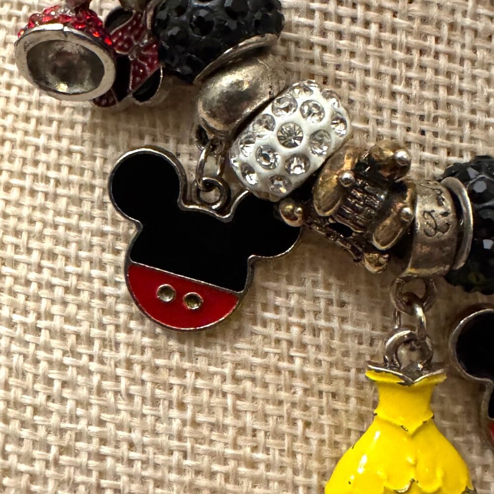 Disney-Themed Charm Bracelet Mickey Princess Dresses & Rhinestone Beads Adjustab - Picture 3 of 16